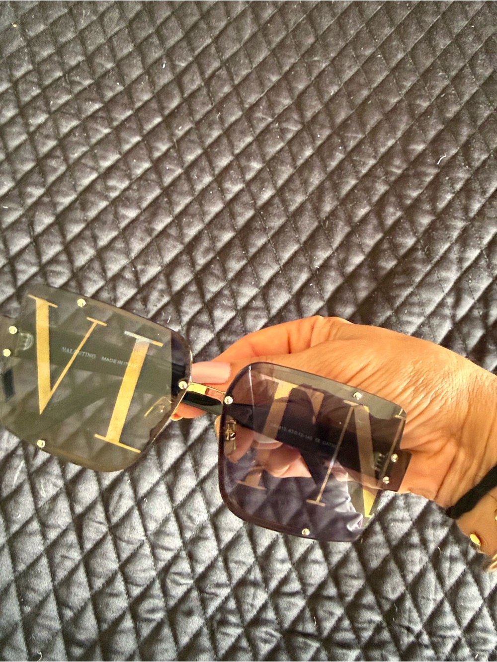Valentino Men's Square Sunglasses with Gold 'V' Logo - Black Gradient Lenses
